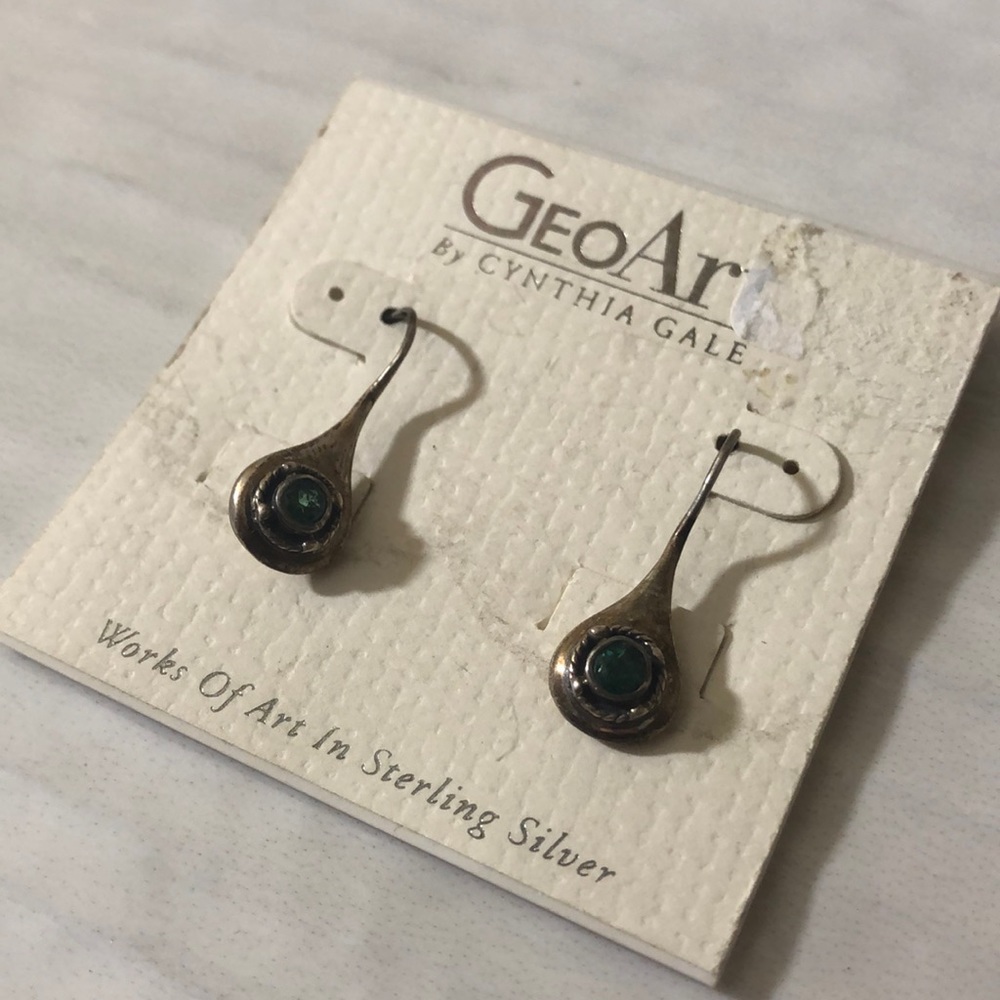 GeoArt Sterling Silver Teardrop Earrings - Green